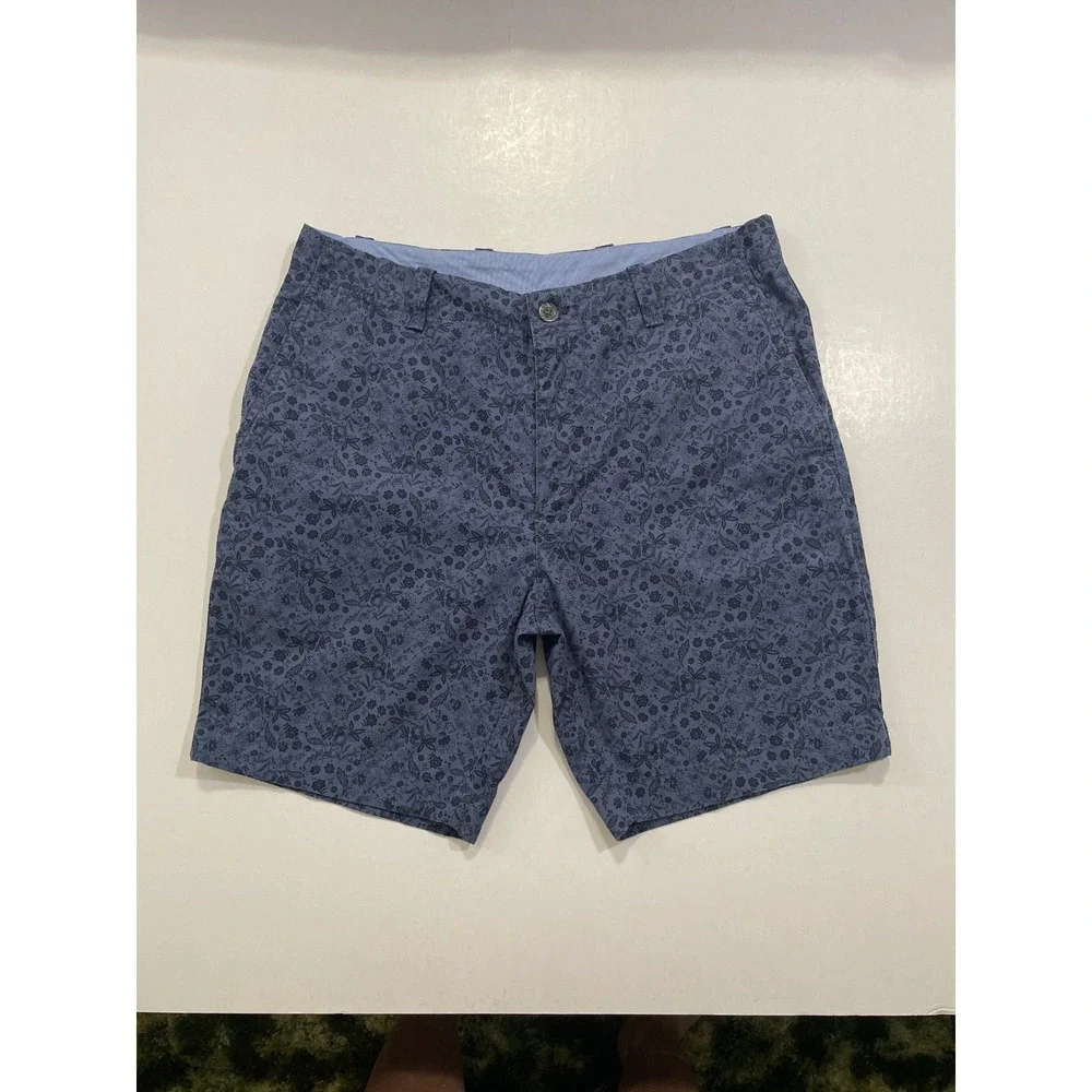 Roundtree & Yorke Casuals Mens 34 Blue Floral Cotton‎ Flat Front Chino Shorts